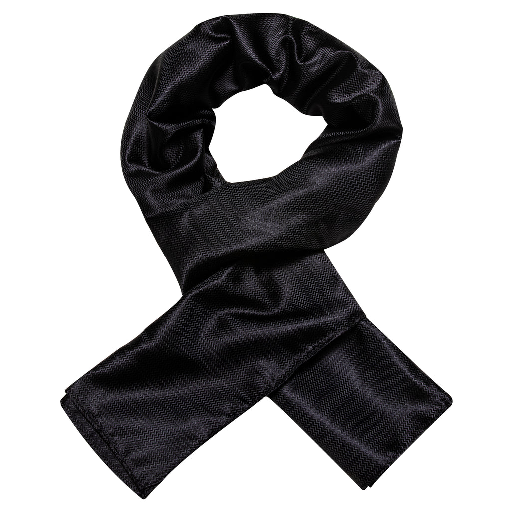 Luxury Black Solid Silk Scarf - GentCrest - View 3