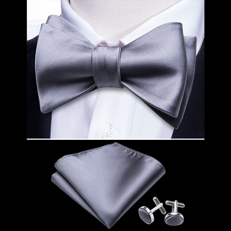 Silver Gray Bow Tie Set - GentCrest