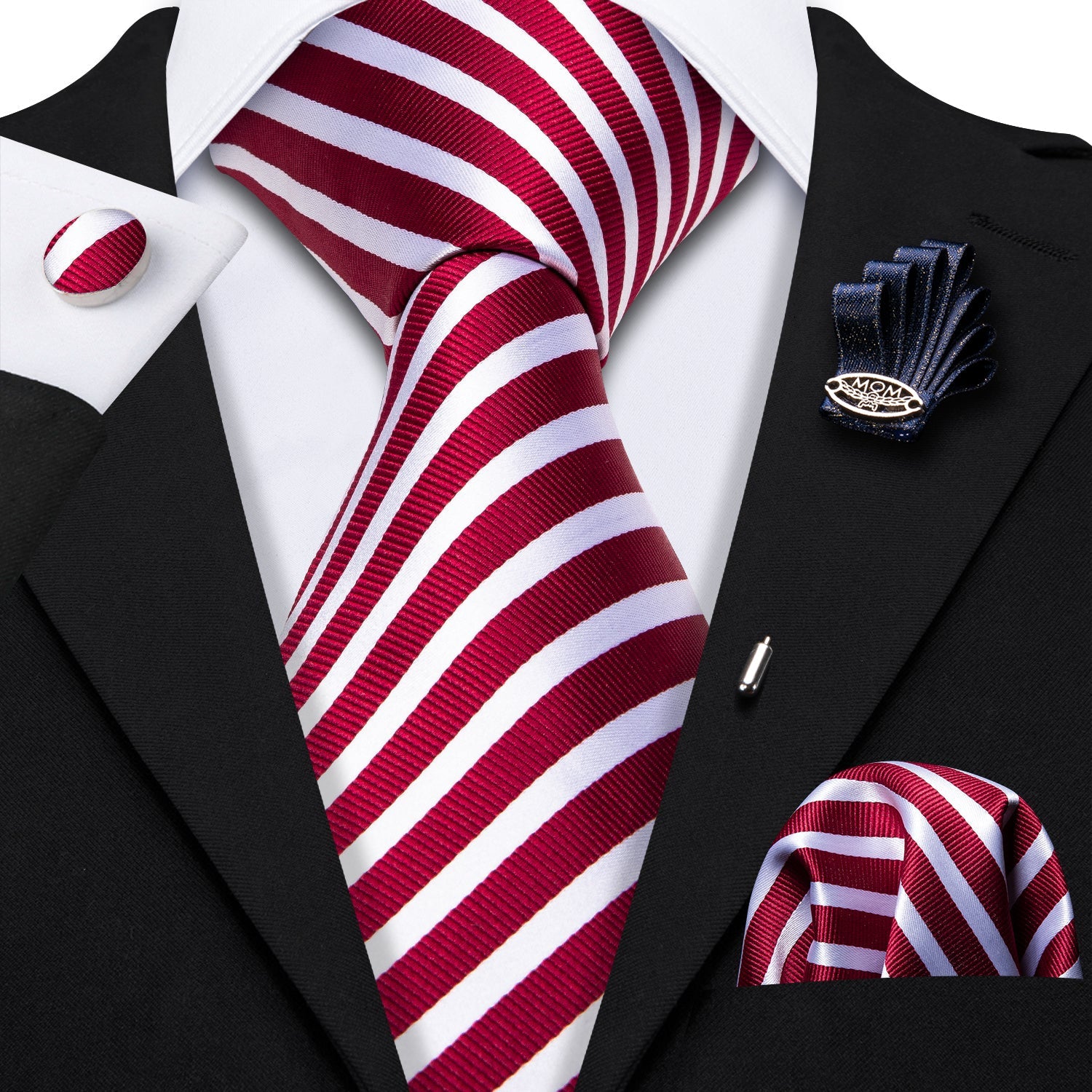 GentCrest Red Striped Tie with Lapel Pin - Image 1