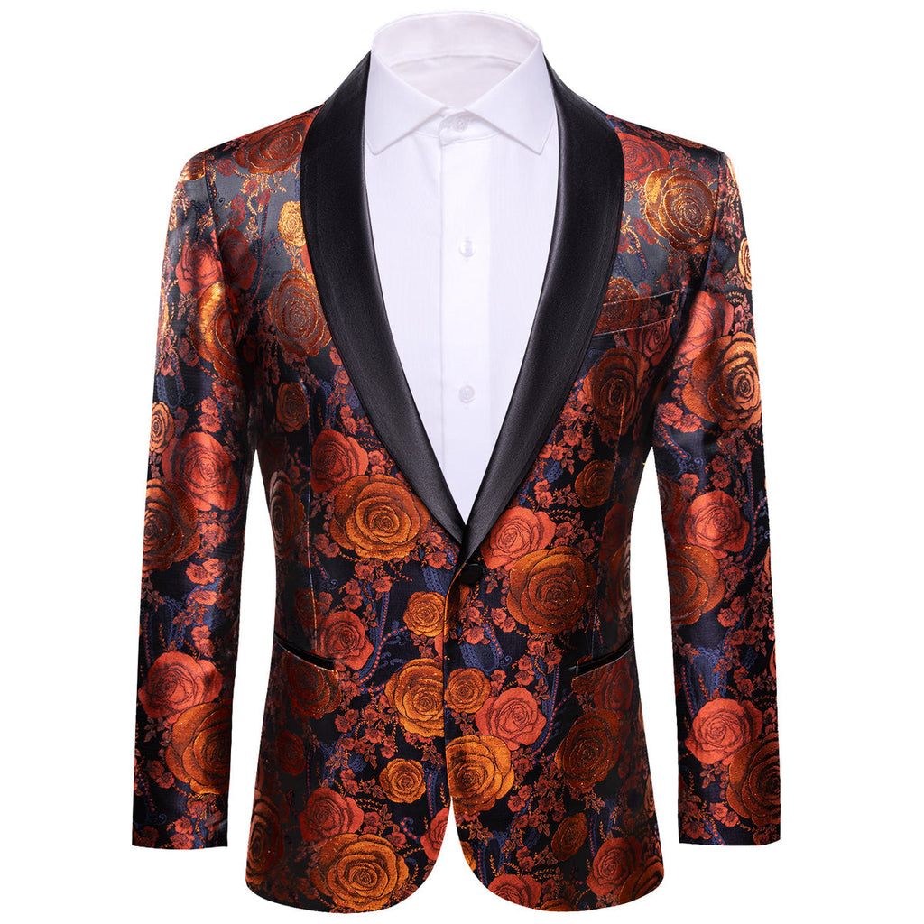 Orange and Navy Floral Tuxedo Jacket - GentCrest - View 2