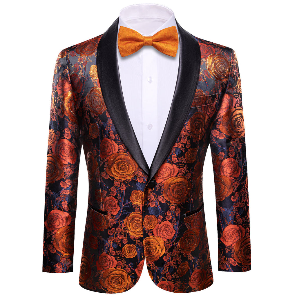 Orange and Navy Floral Tuxedo Jacket - GentCrest