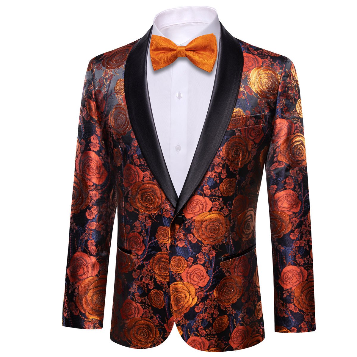 Orange and Navy Floral Tuxedo Jacket - GentCrest - View 3
