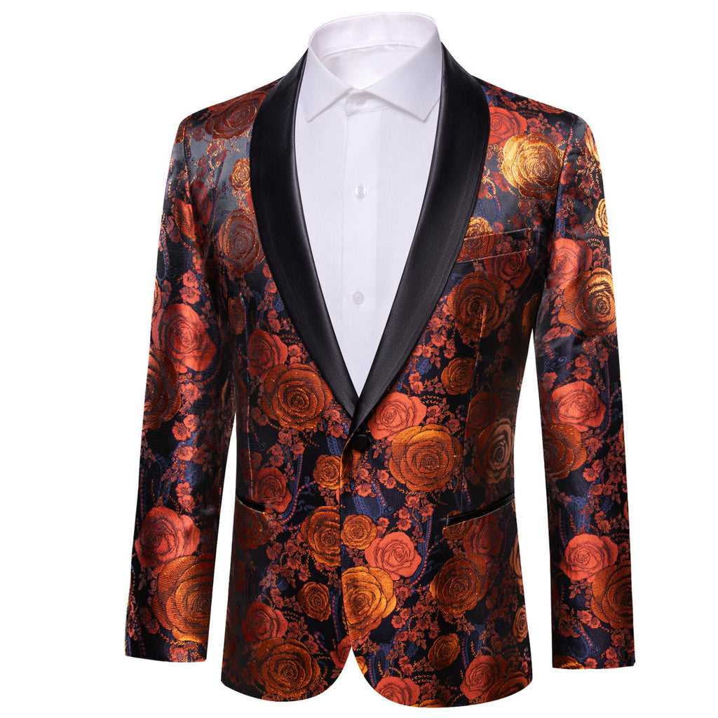 Orange and Navy Floral Tuxedo Jacket - GentCrest - View 4