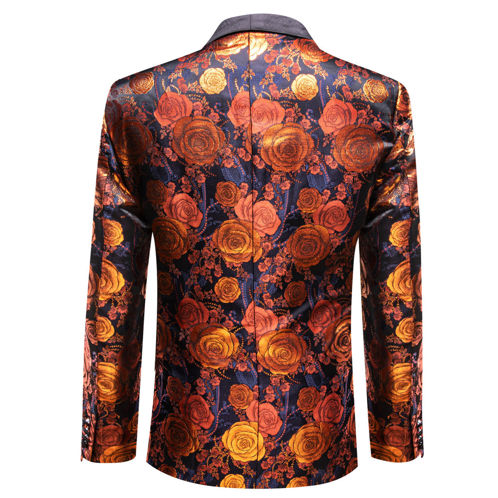 Orange and Navy Floral Tuxedo Jacket - GentCrest - View 5