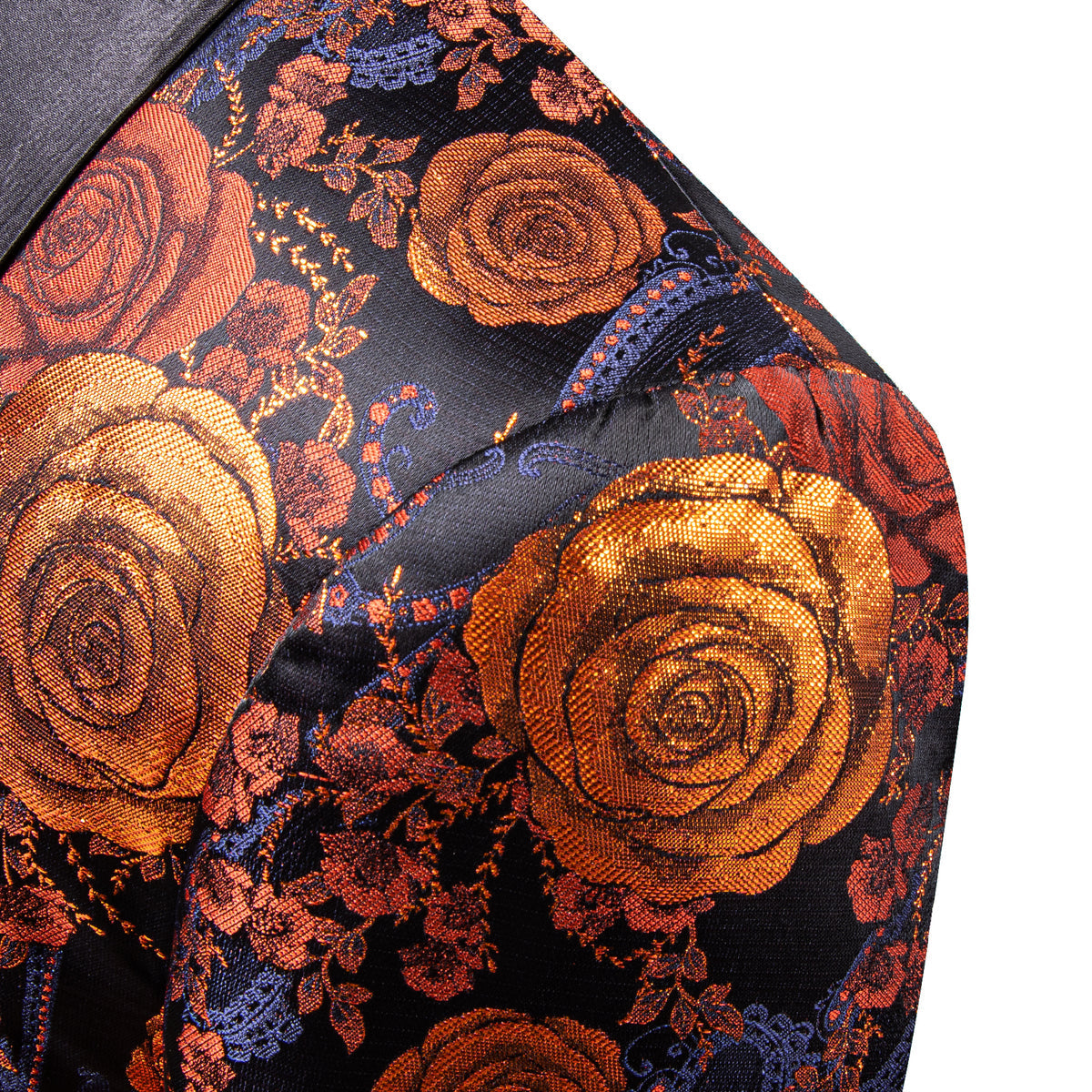 Orange and Navy Floral Tuxedo Jacket - GentCrest - View 6
