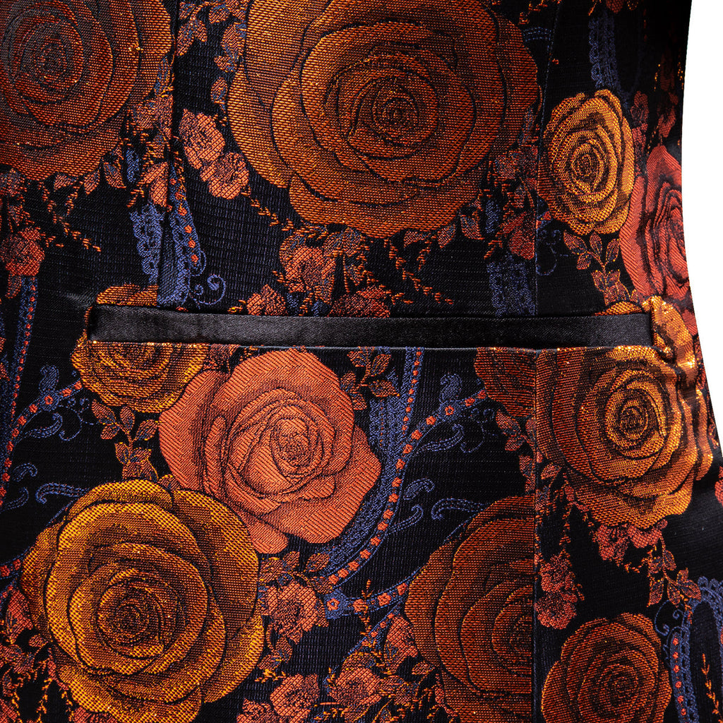 Orange and Navy Floral Tuxedo Jacket - GentCrest - View 7