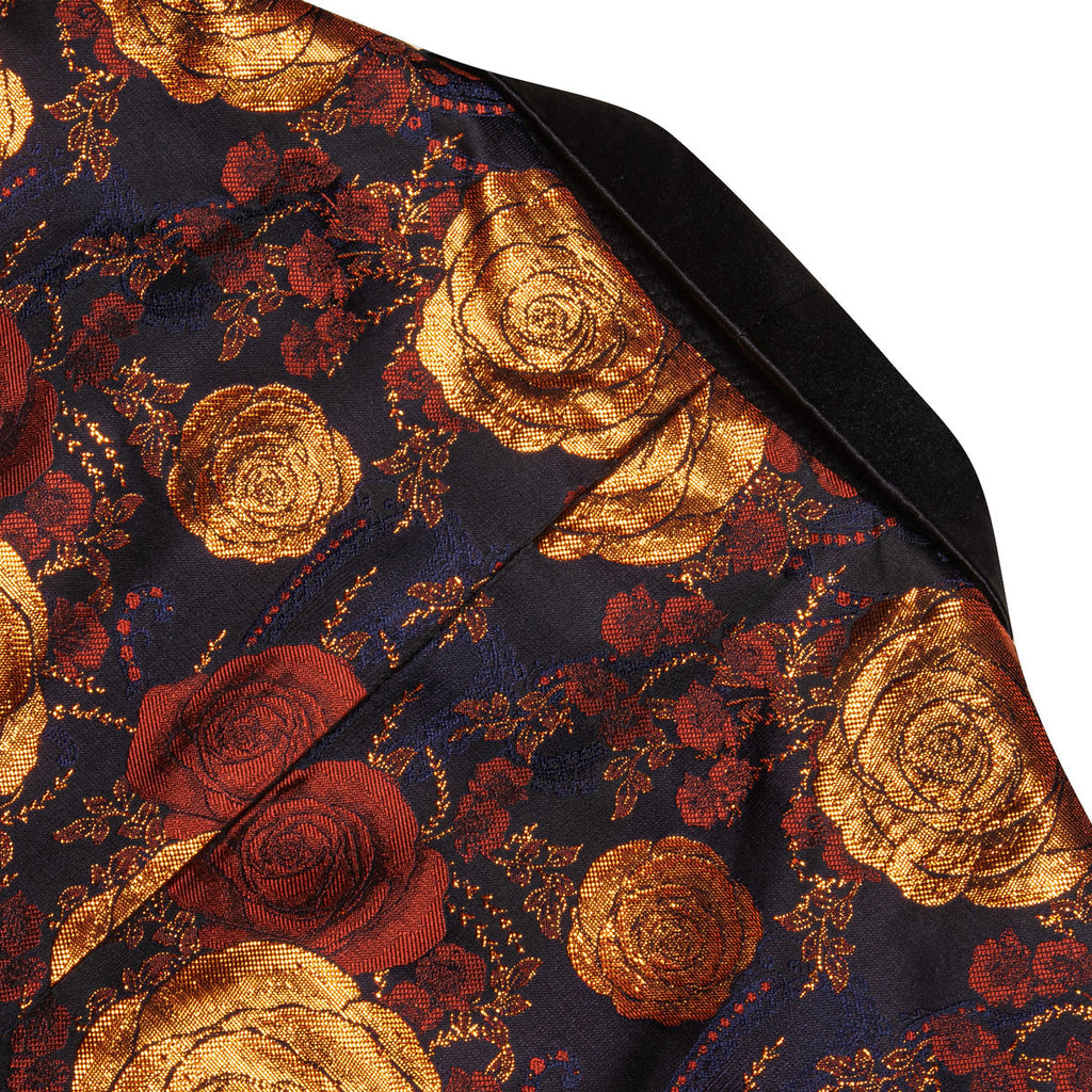 Orange and Navy Floral Tuxedo Jacket - GentCrest - View 8