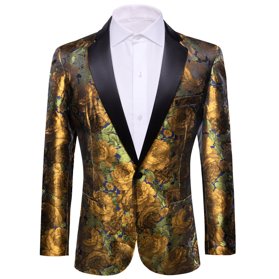 Gold and Green Floral Tuxedo Jacket - GentCrest
