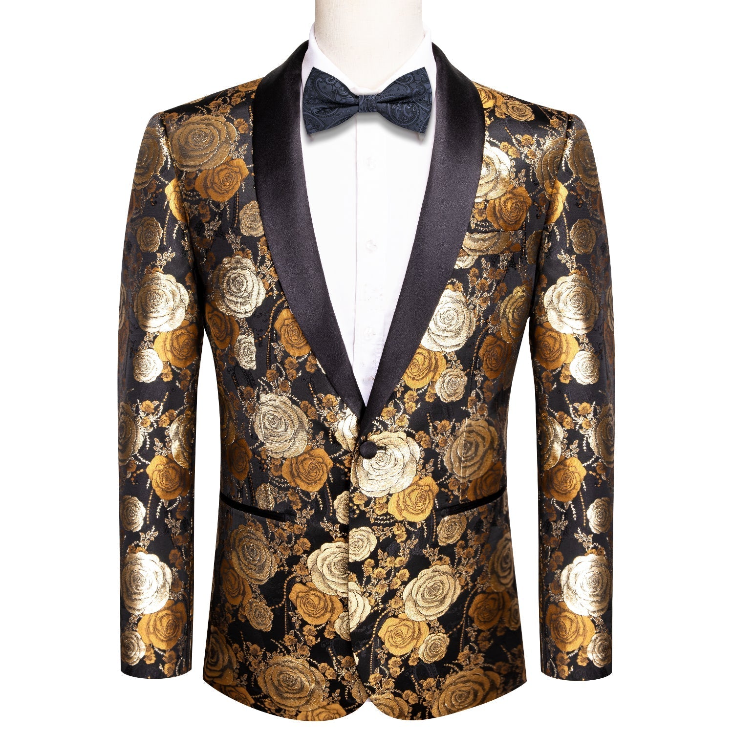 Floral Black & Gold Tuxedo Jacket - GentCrest
