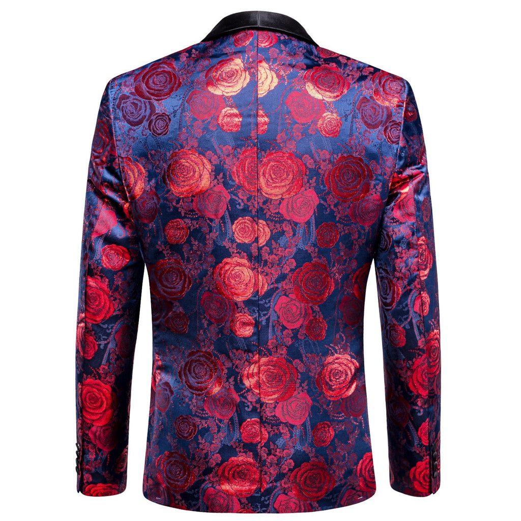 Blue and Red Floral Tuxedo Jacket - GentCrest - View 7