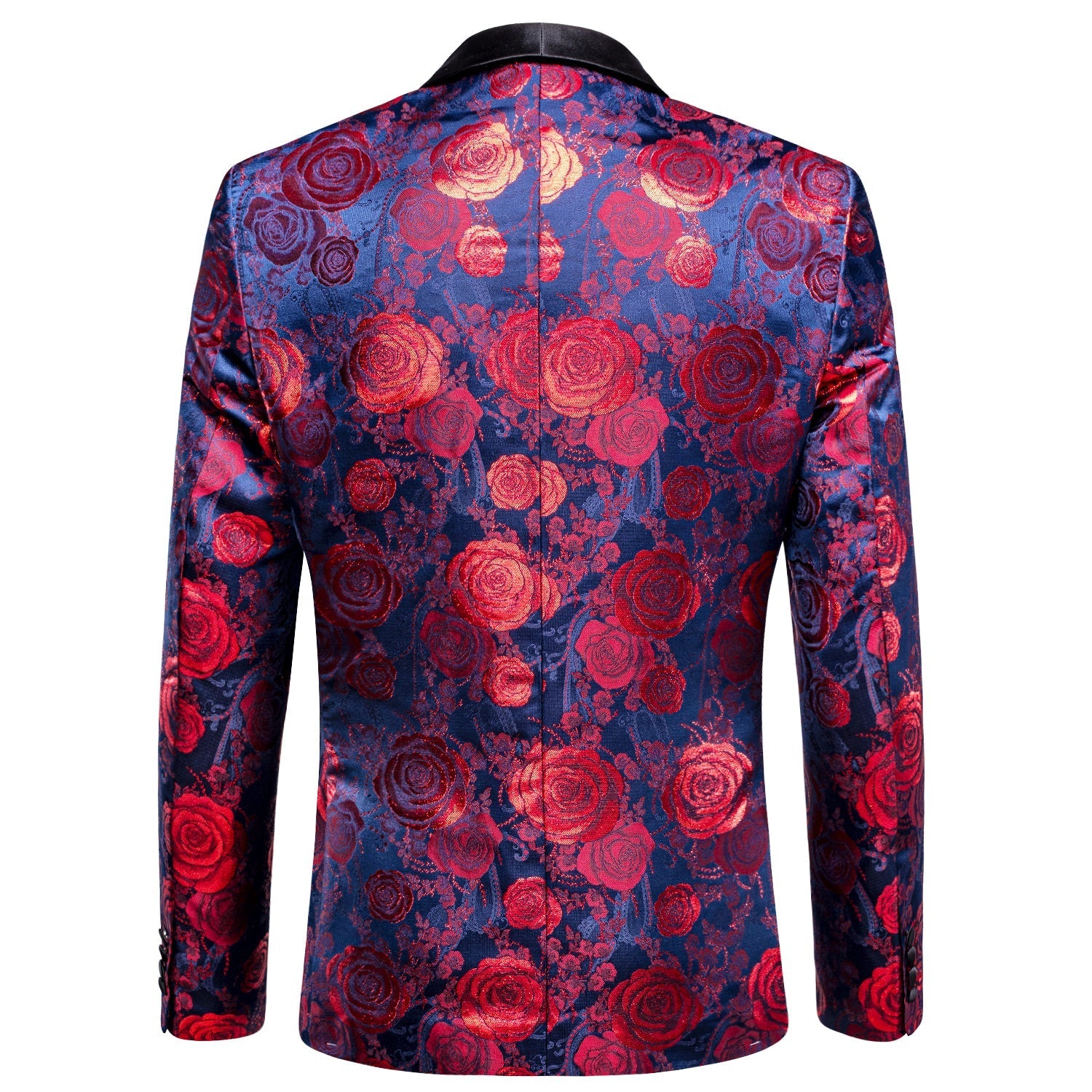 Blue and Red Floral Tuxedo Jacket - GentCrest - View 7