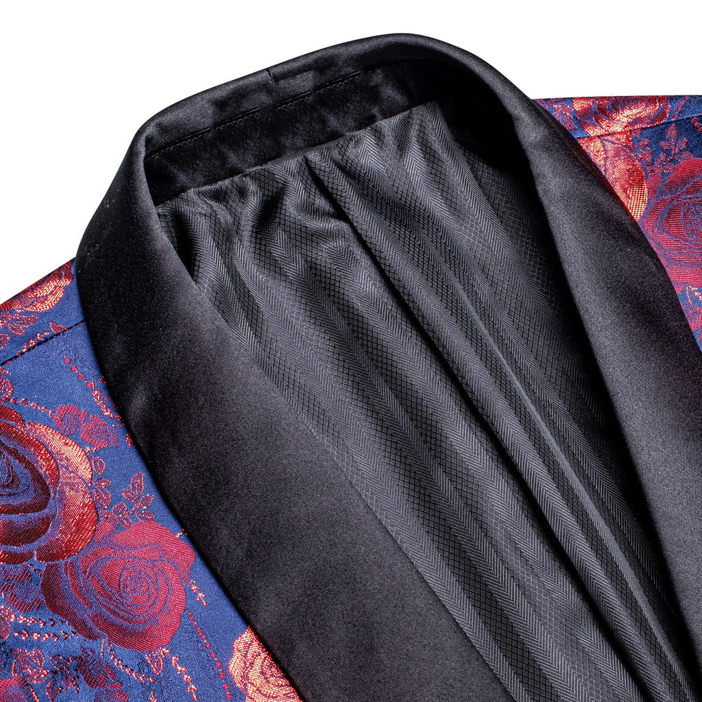 Blue and Red Floral Tuxedo Jacket - GentCrest - View 2