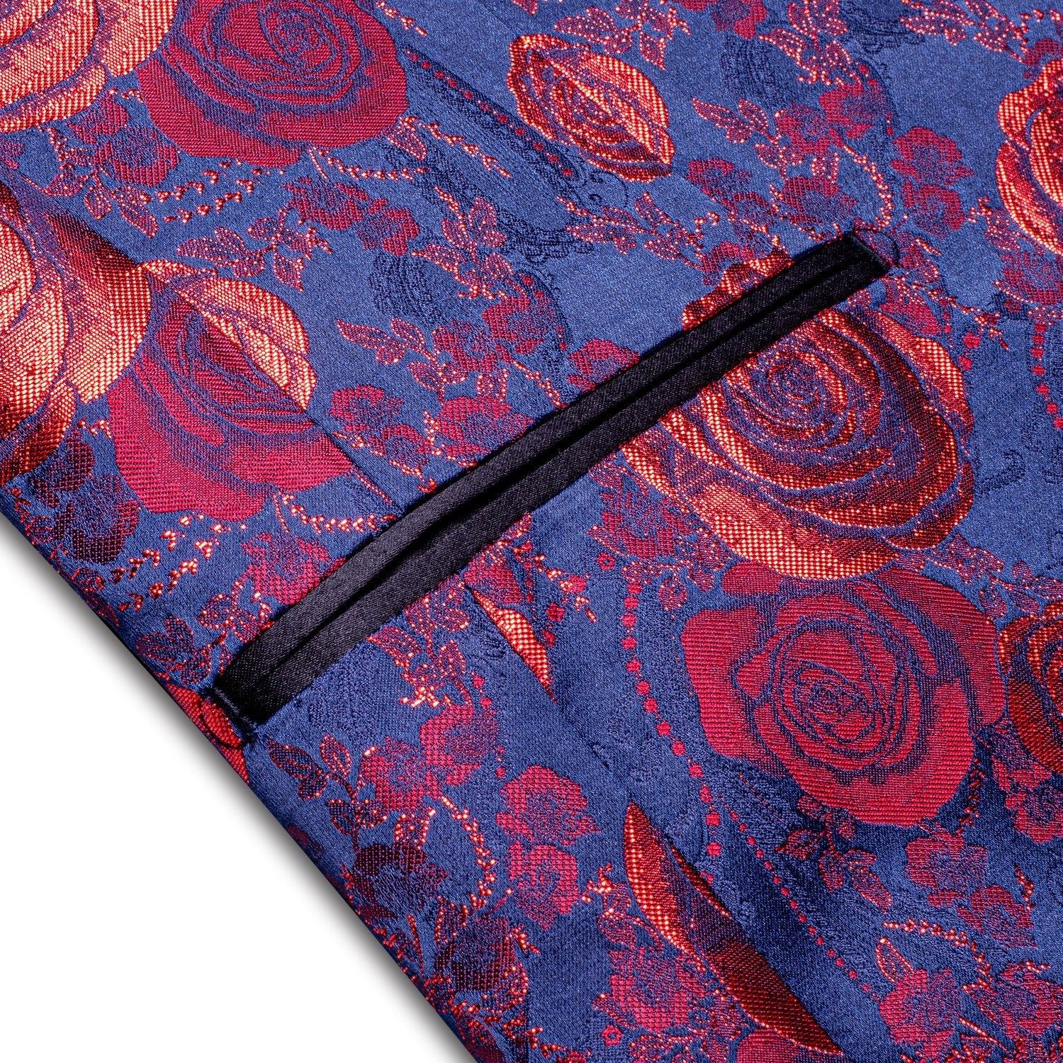 Blue and Red Floral Tuxedo Jacket - GentCrest - View 4
