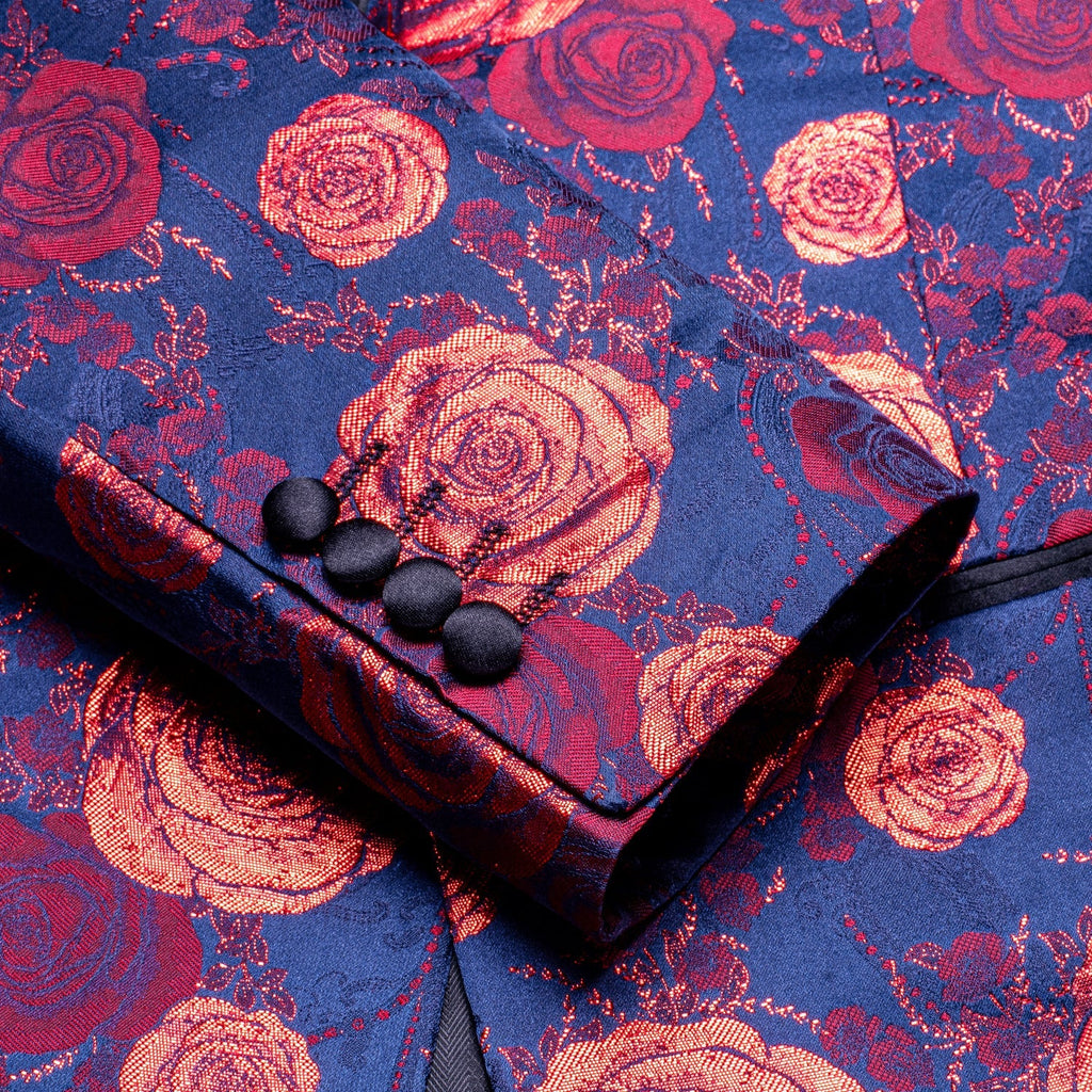 Blue and Red Floral Tuxedo Jacket - GentCrest - View 6
