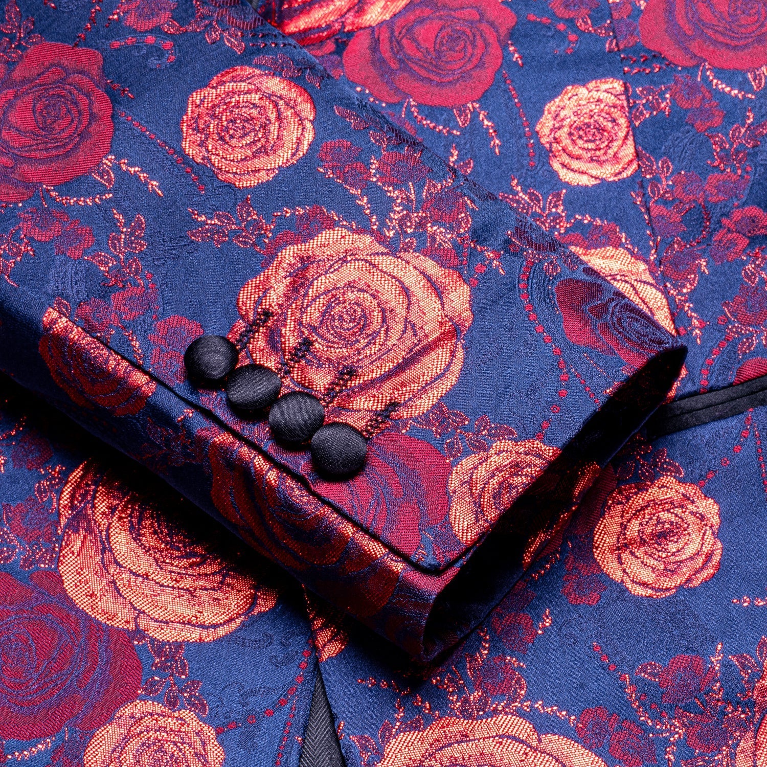 Blue and Red Floral Tuxedo Jacket - GentCrest - View 6