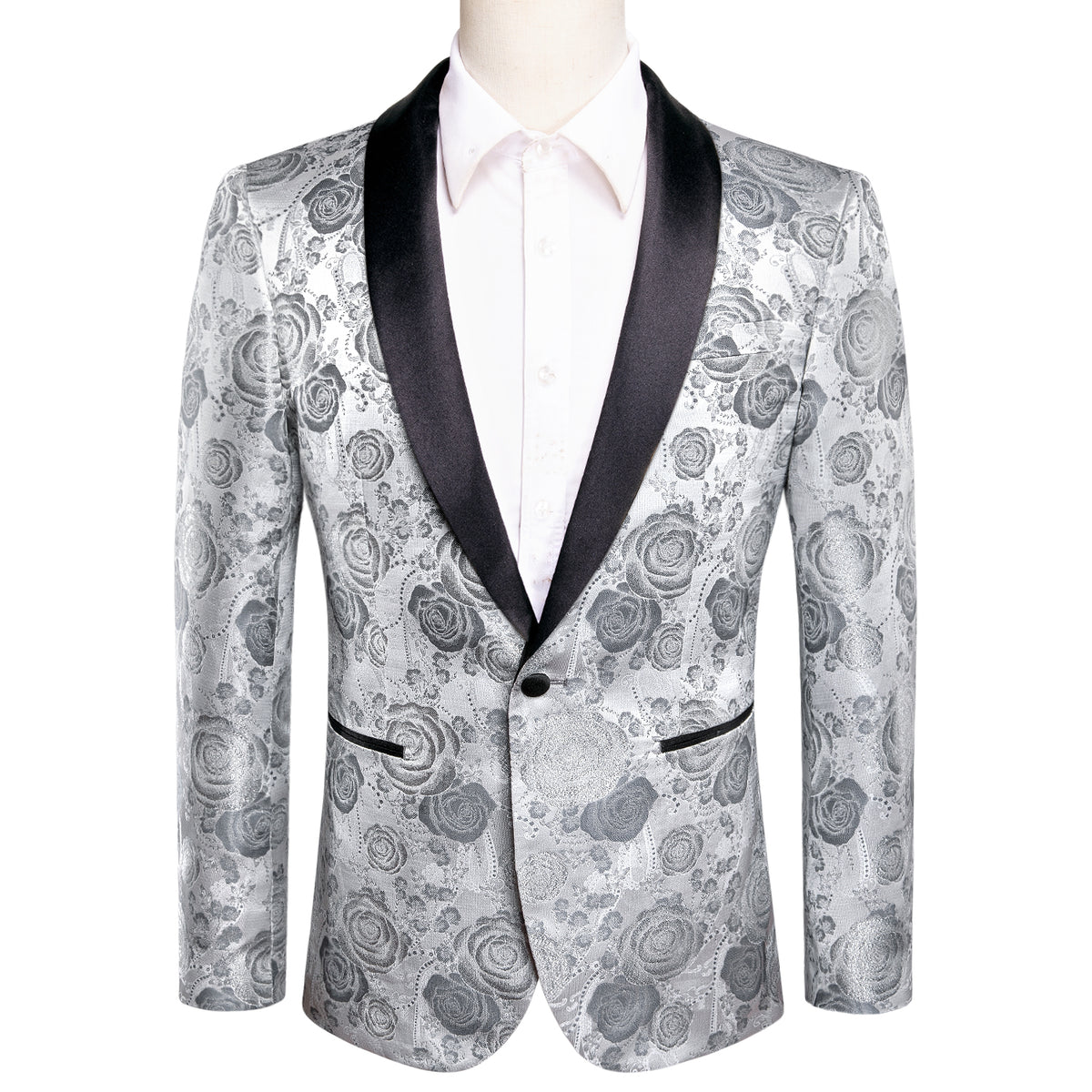 Silver Roses Floral Tuxedo Jacket - GentCrest
