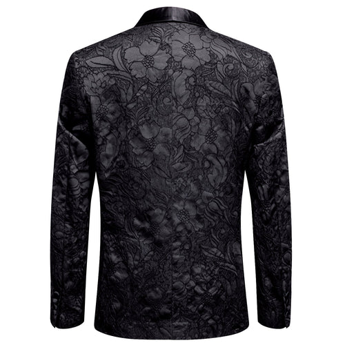 Black Embroidered Floral Tuxedo Jacket - GentCrest - View 2