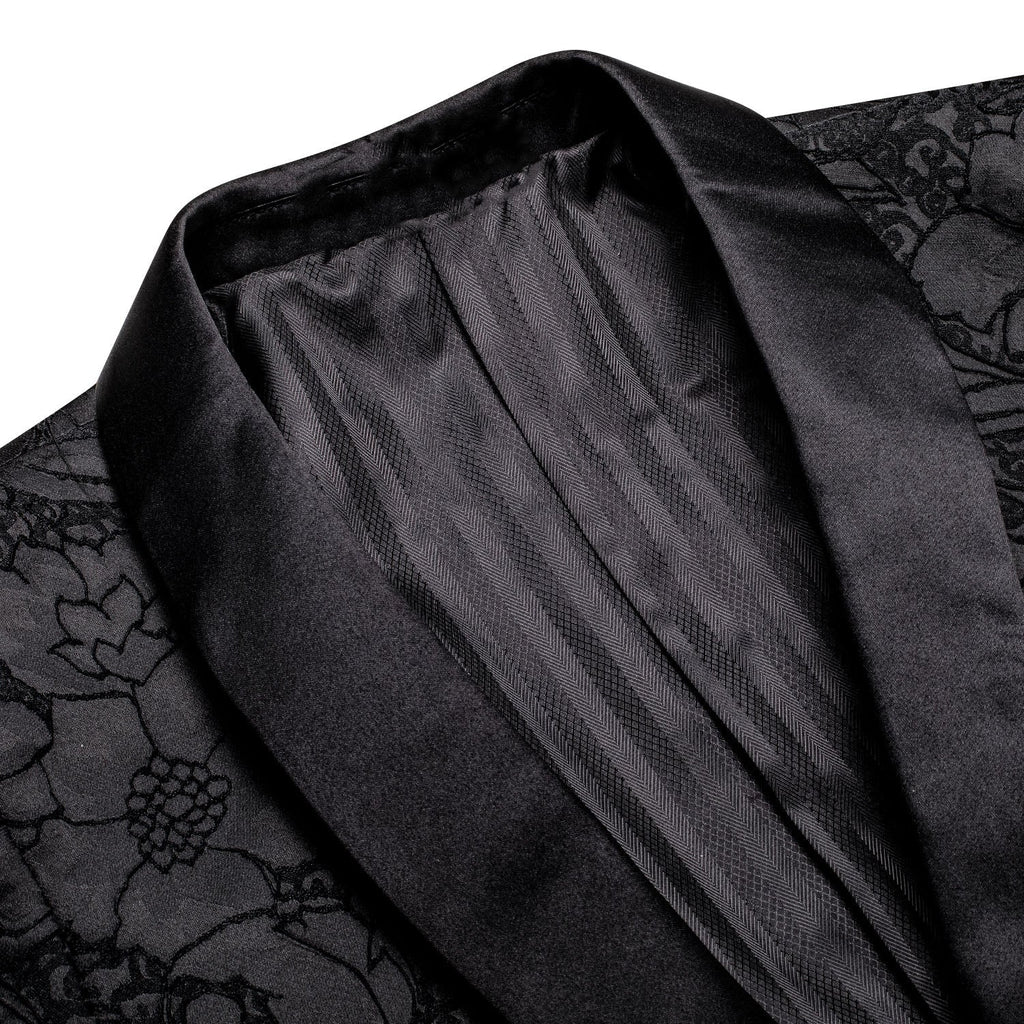Black Embroidered Floral Tuxedo Jacket - GentCrest - View 3