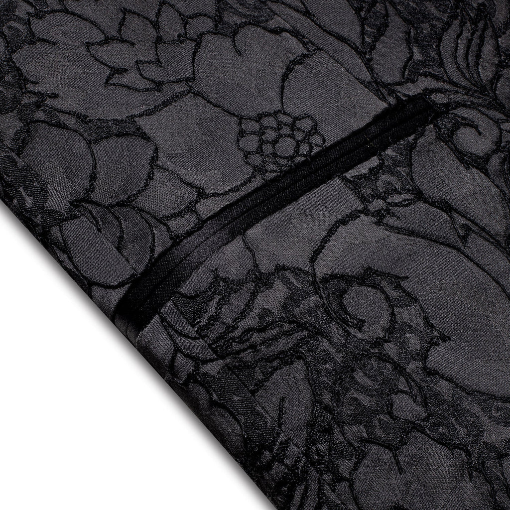 Black Embroidered Floral Tuxedo Jacket - GentCrest - View 5