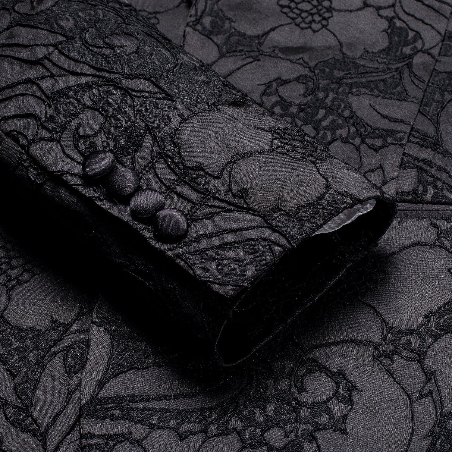Black Embroidered Floral Tuxedo Jacket - GentCrest - View 7