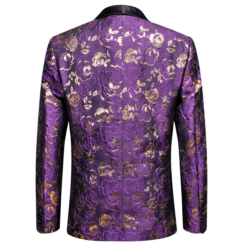 Purple Embroidered Floral Tuxedo Jacket - GentCrest - View 6