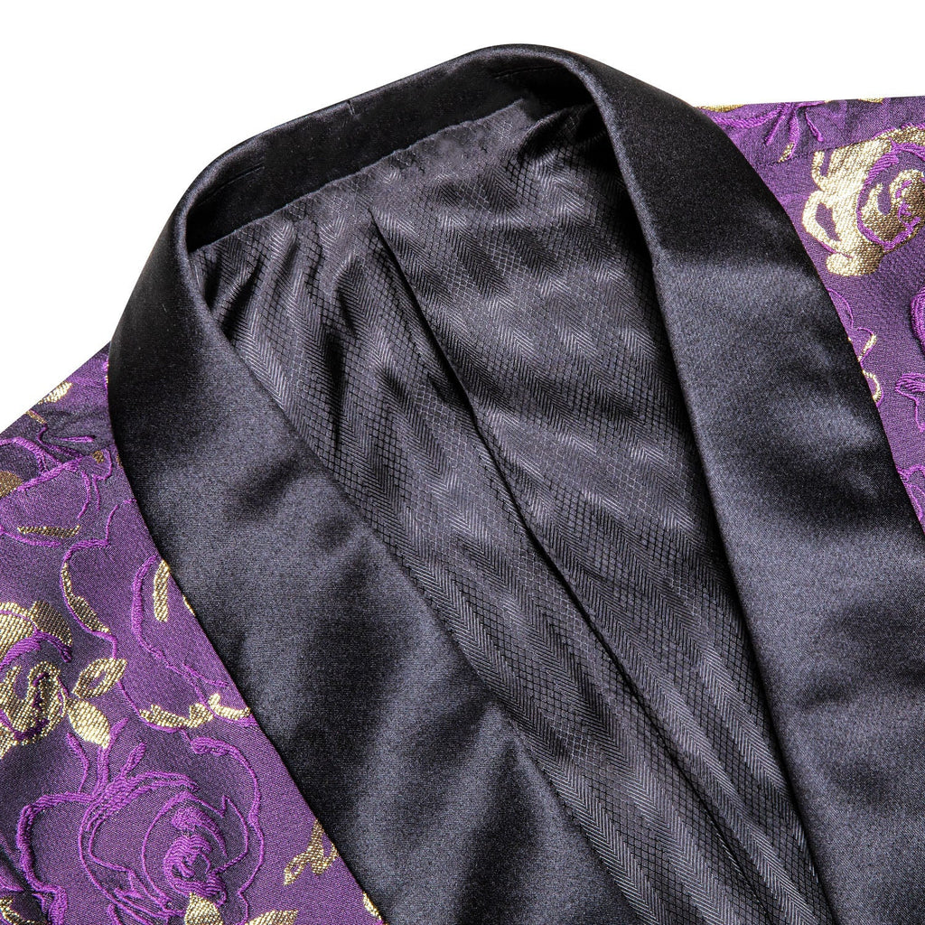 Purple Embroidered Floral Tuxedo Jacket - GentCrest - View 5