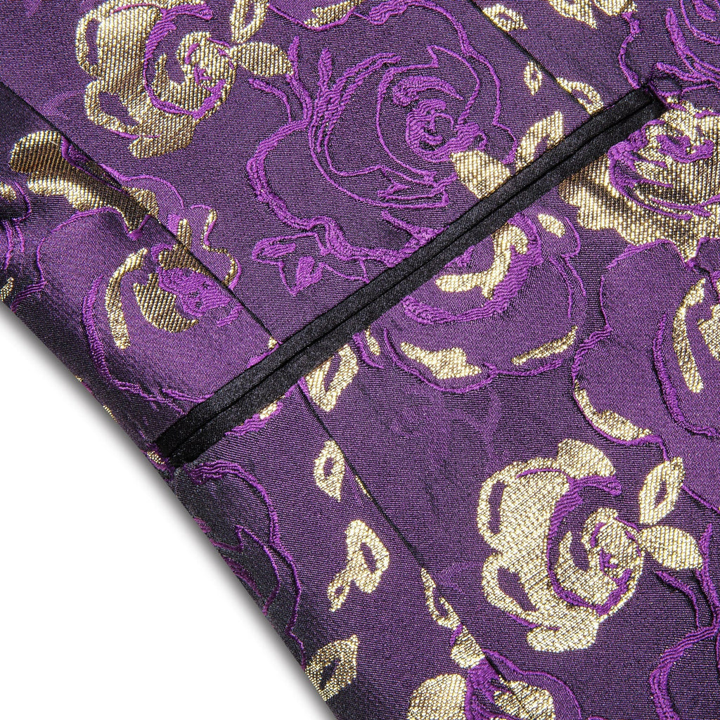 Purple Embroidered Floral Tuxedo Jacket - GentCrest - View 4
