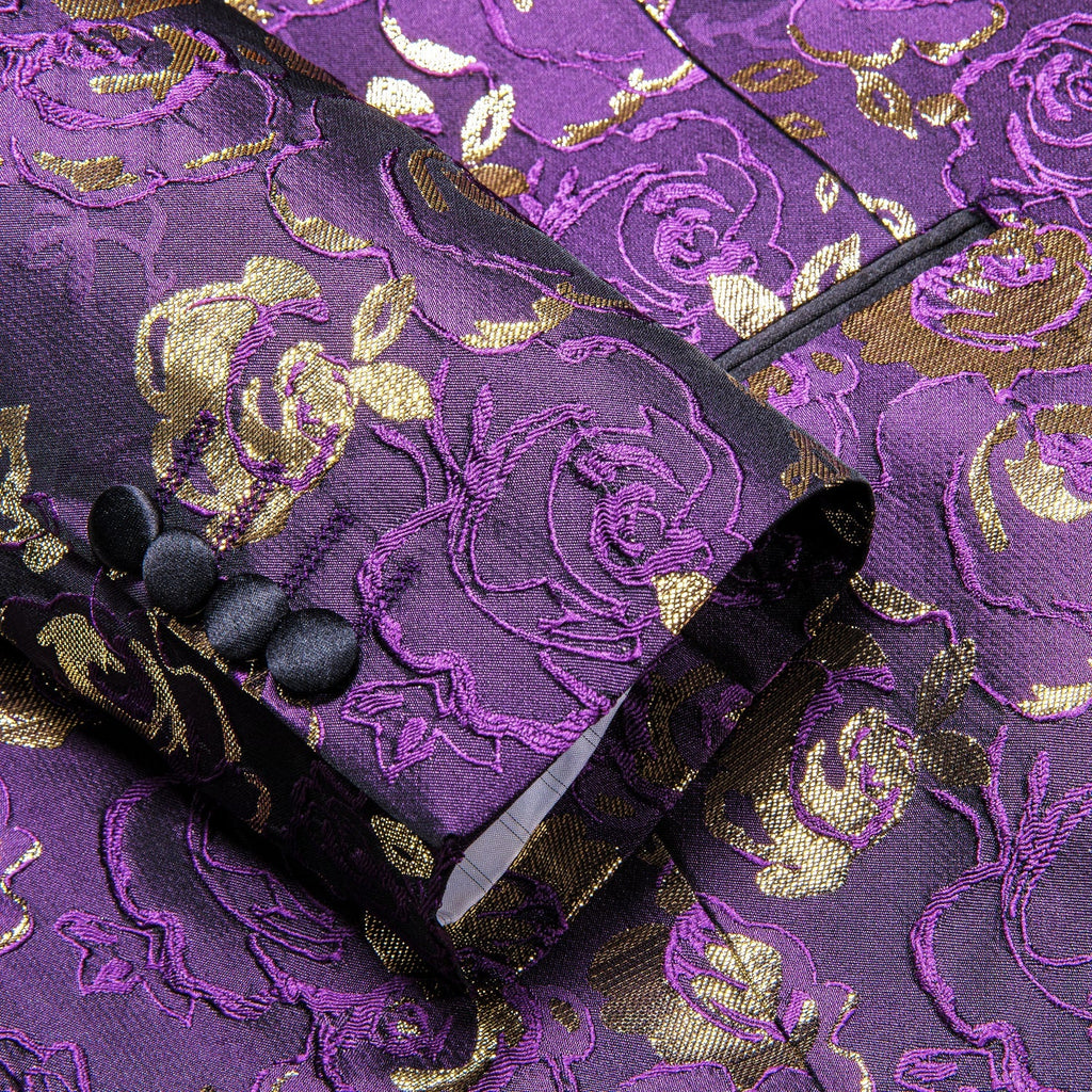 Purple Embroidered Floral Tuxedo Jacket - GentCrest - View 3