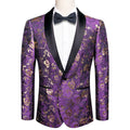Purple Embroidered Floral Tuxedo Jacket - GentCrest