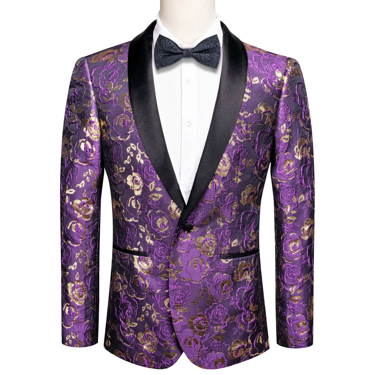 Purple Embroidered Floral Tuxedo Jacket - GentCrest
