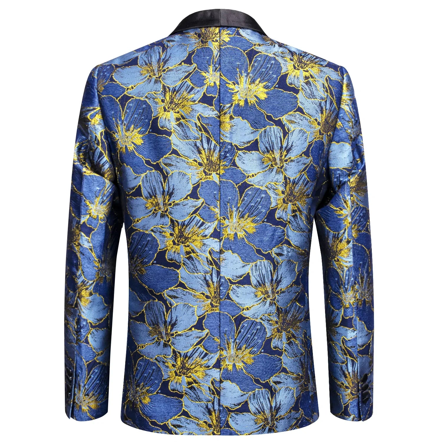 Blue and Yellow Embroidered Floral Tuxedo Jacket - GentCrest - View 6