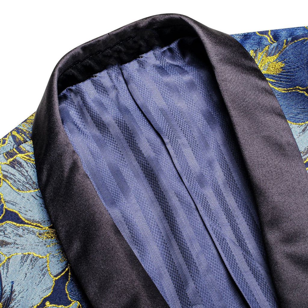 Blue and Yellow Embroidered Floral Tuxedo Jacket - GentCrest - View 5