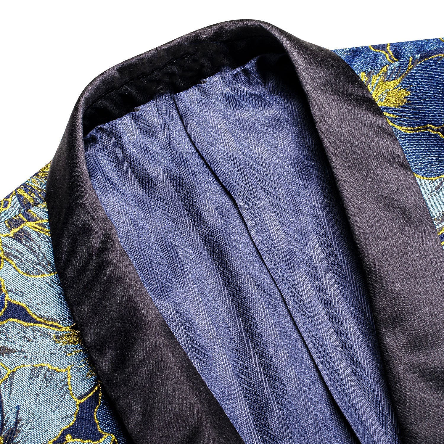 Blue and Yellow Embroidered Floral Tuxedo Jacket - GentCrest - View 5