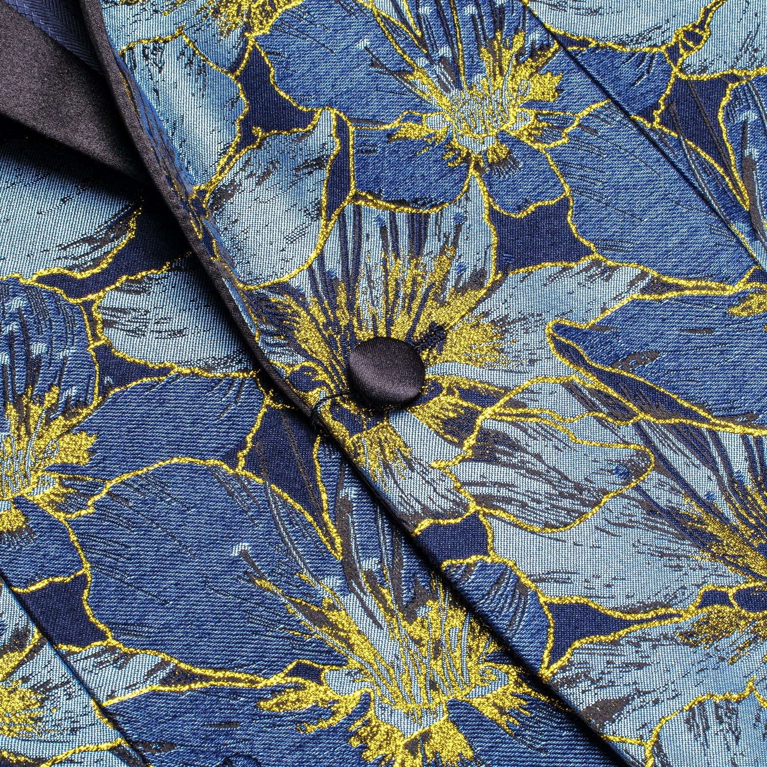 Blue and Yellow Embroidered Floral Tuxedo Jacket - GentCrest - View 2