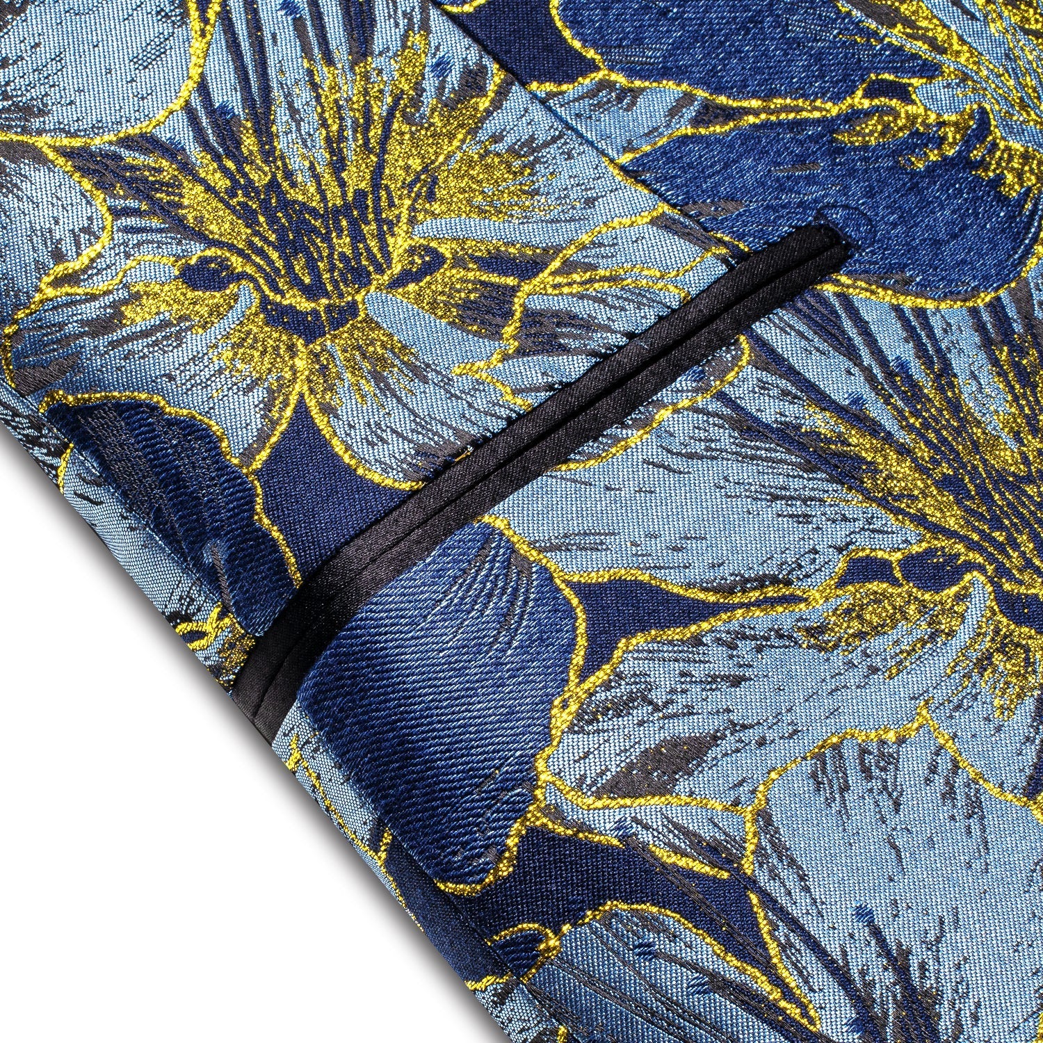 Blue and Yellow Embroidered Floral Tuxedo Jacket - GentCrest - View 3