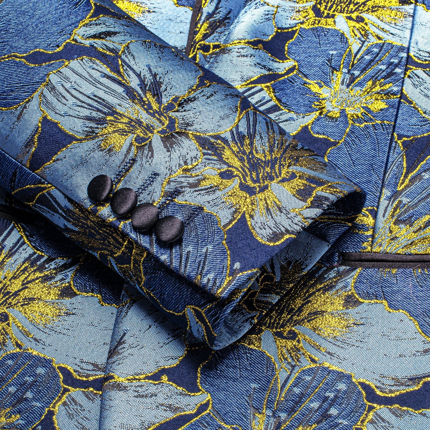 Blue and Yellow Embroidered Floral Tuxedo Jacket - GentCrest - View 4