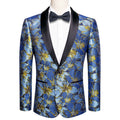 Blue and Yellow Embroidered Floral Tuxedo Jacket - GentCrest