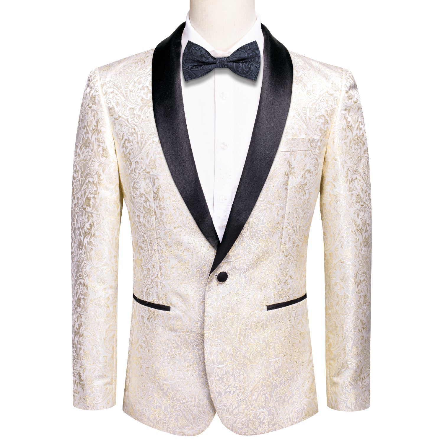 Champagne Embroidered Floral Tuxedo Jacket - GentCrest