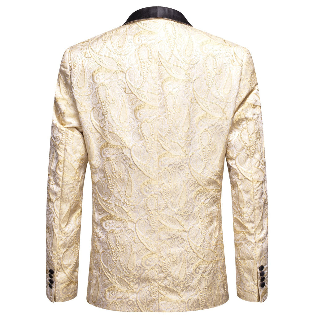 Khaki Embroidered Floral Tuxedo Jacket - GentCrest - View 2