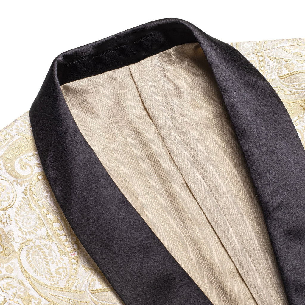 Khaki Embroidered Floral Tuxedo Jacket - GentCrest - View 3