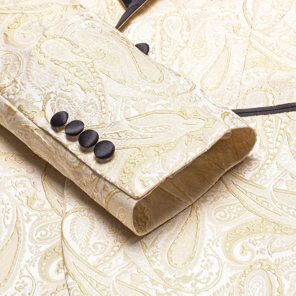 Khaki Embroidered Floral Tuxedo Jacket - GentCrest - View 7