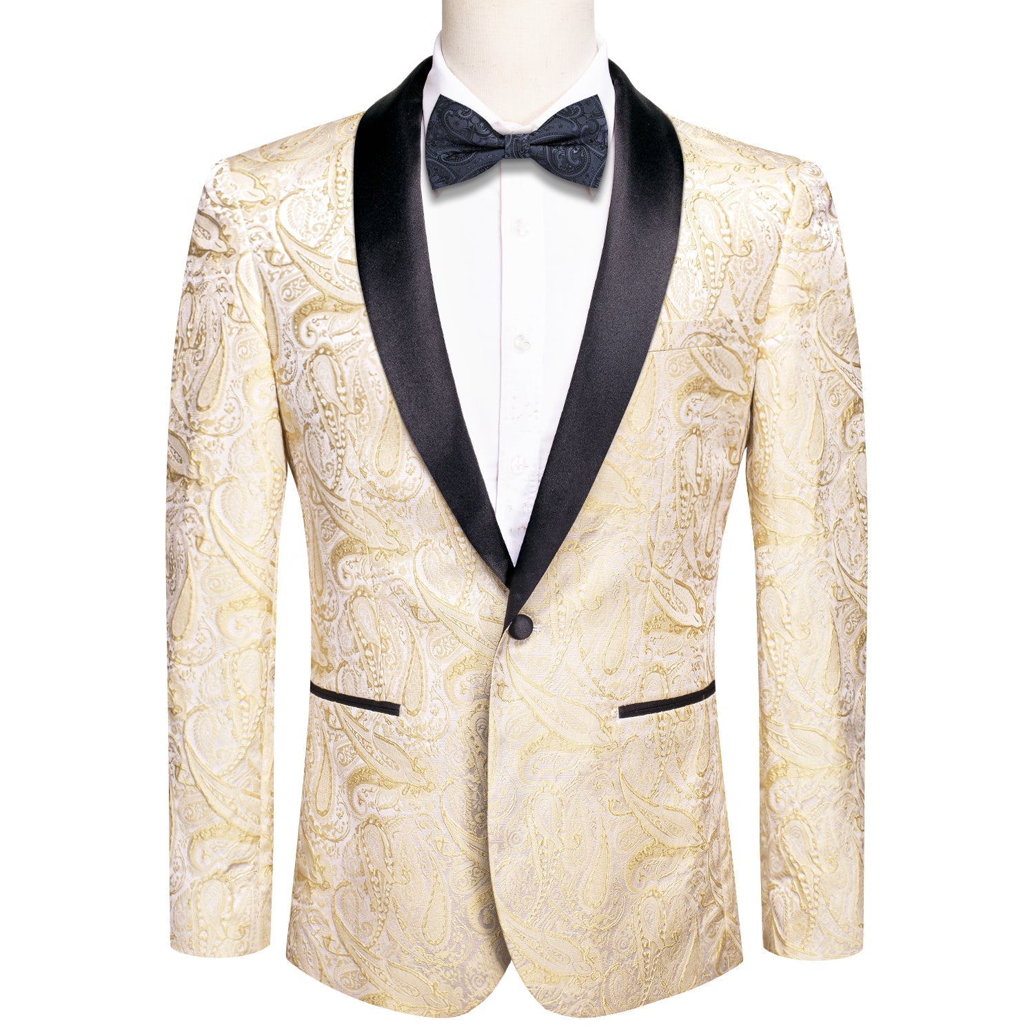 Khaki Embroidered Floral Tuxedo Jacket - GentCrest