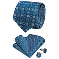 GentCrest Blue Geometric Tie Hanky Cufflinks Set - Image 1