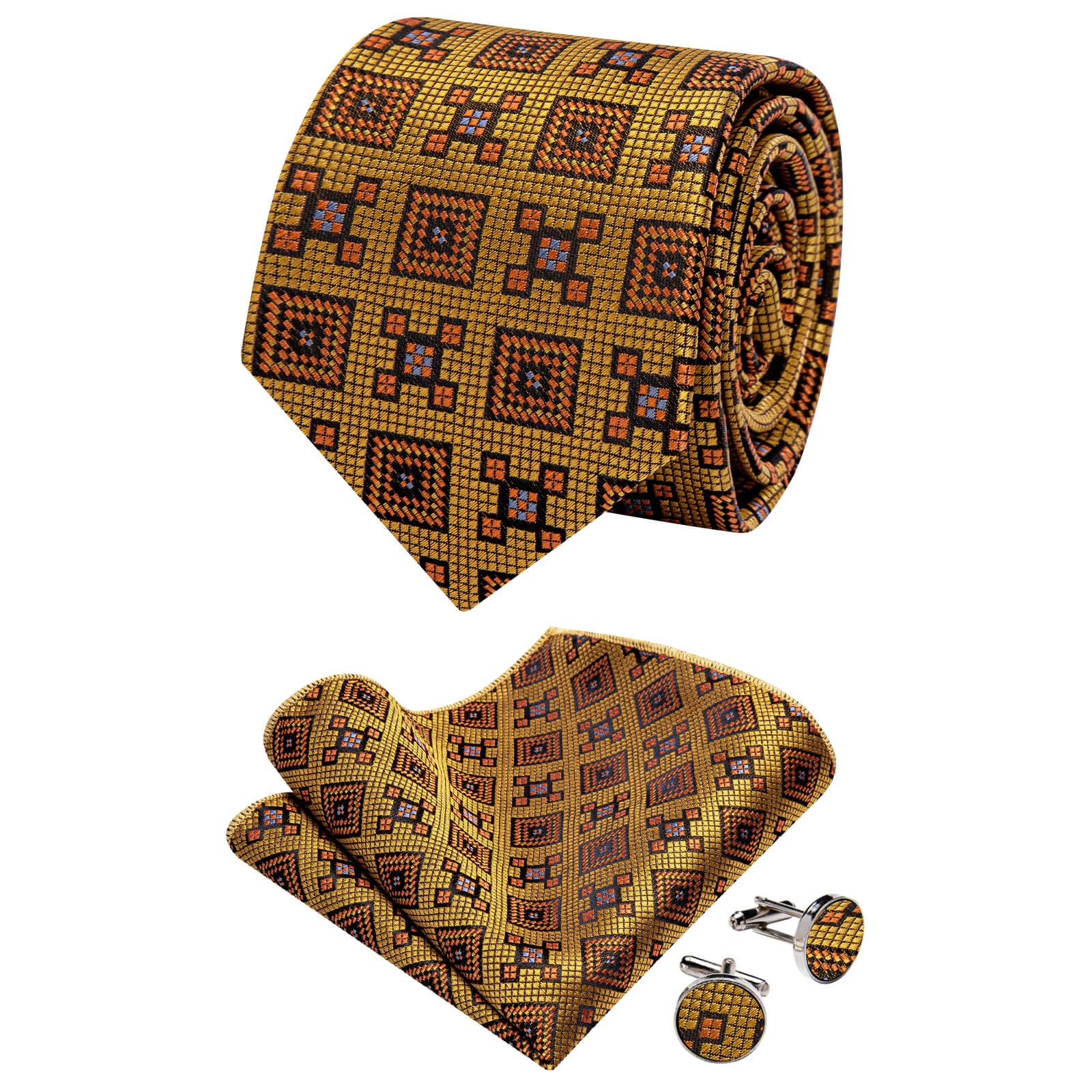GentCrest Gold Geometric Tie Hanky Cufflinks Set - Image 1
