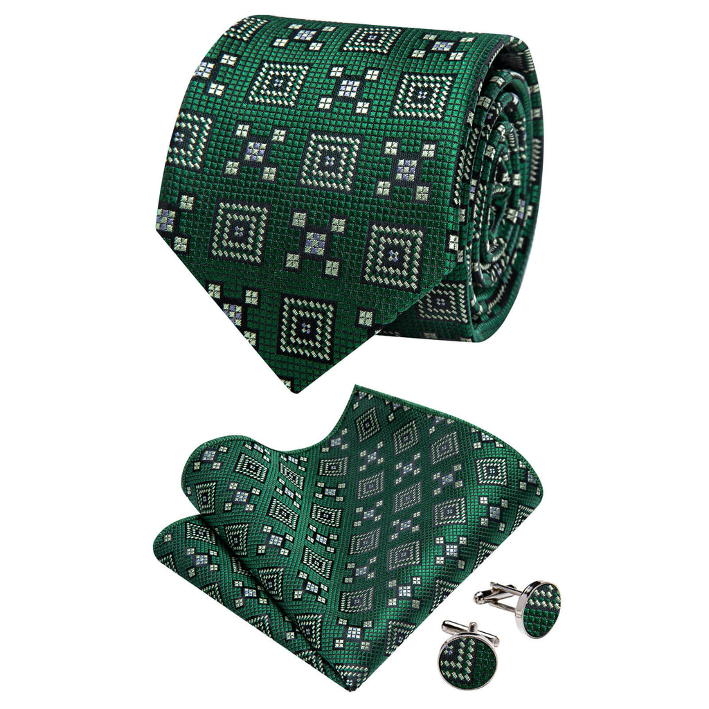GentCrest Green Geometric Tie Hanky Cufflinks Set - Image 1