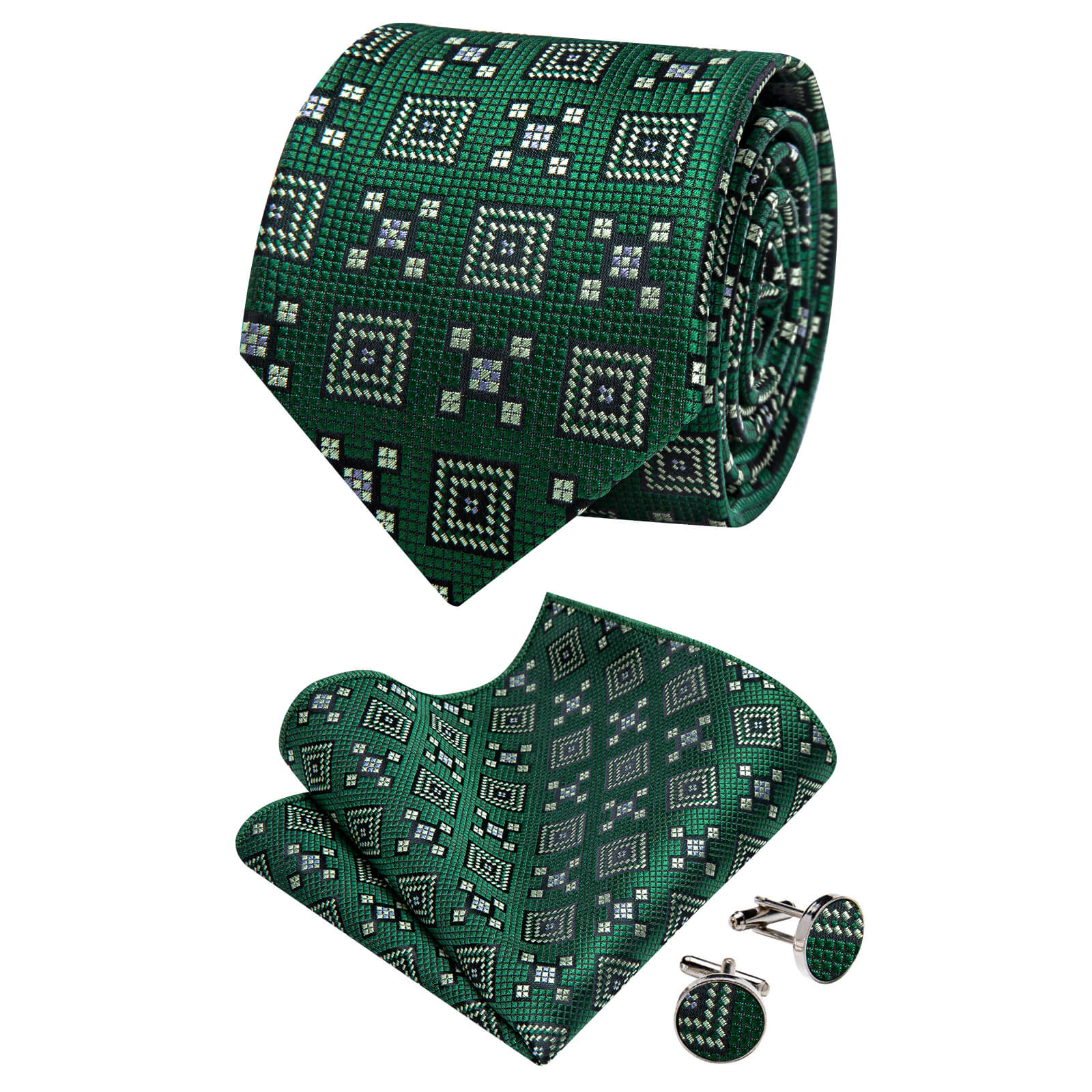 GentCrest Green Geometric Tie Hanky Cufflinks Set - Image 1