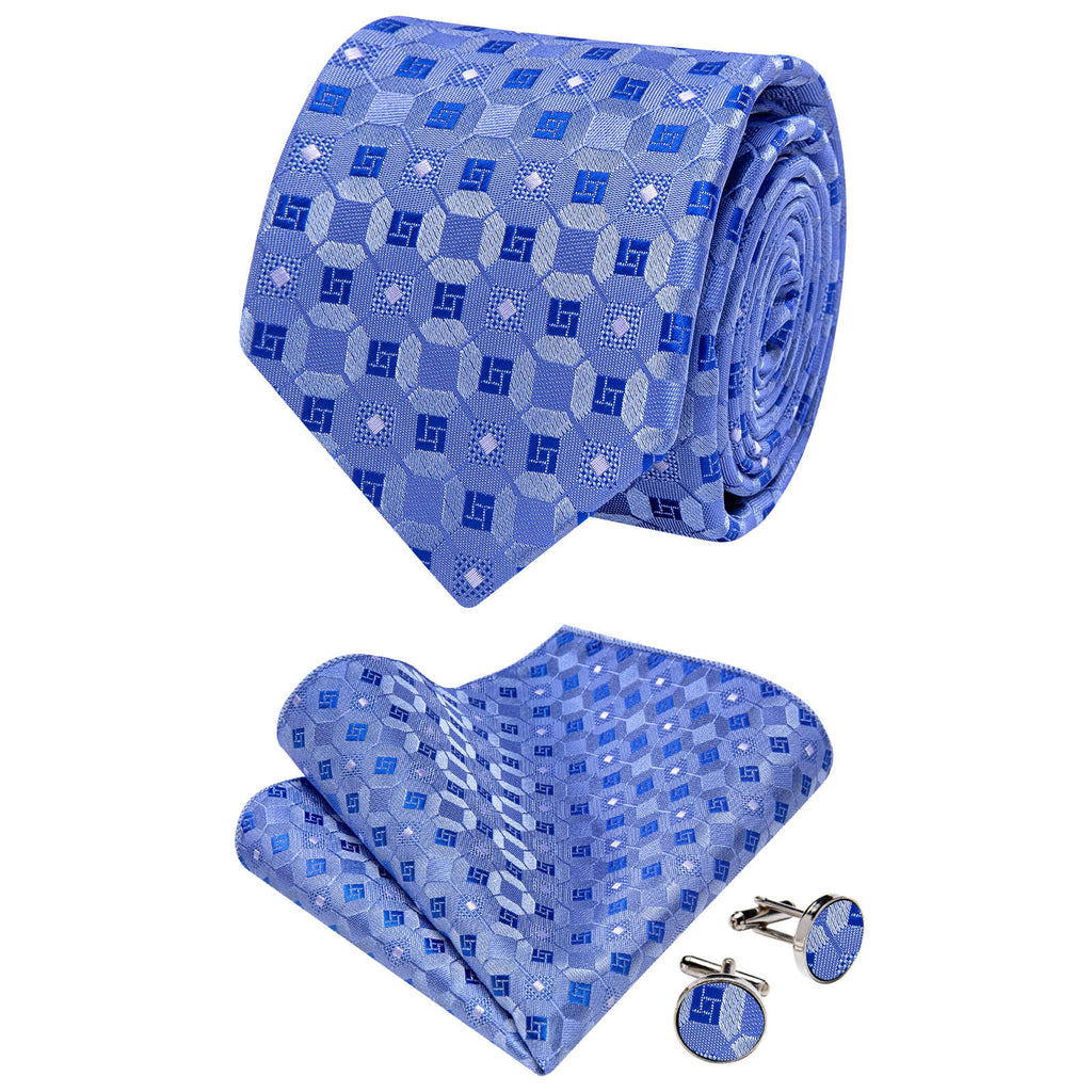 GentCrest Blue Plaid Tie Hanky Cufflinks Set - Image 1