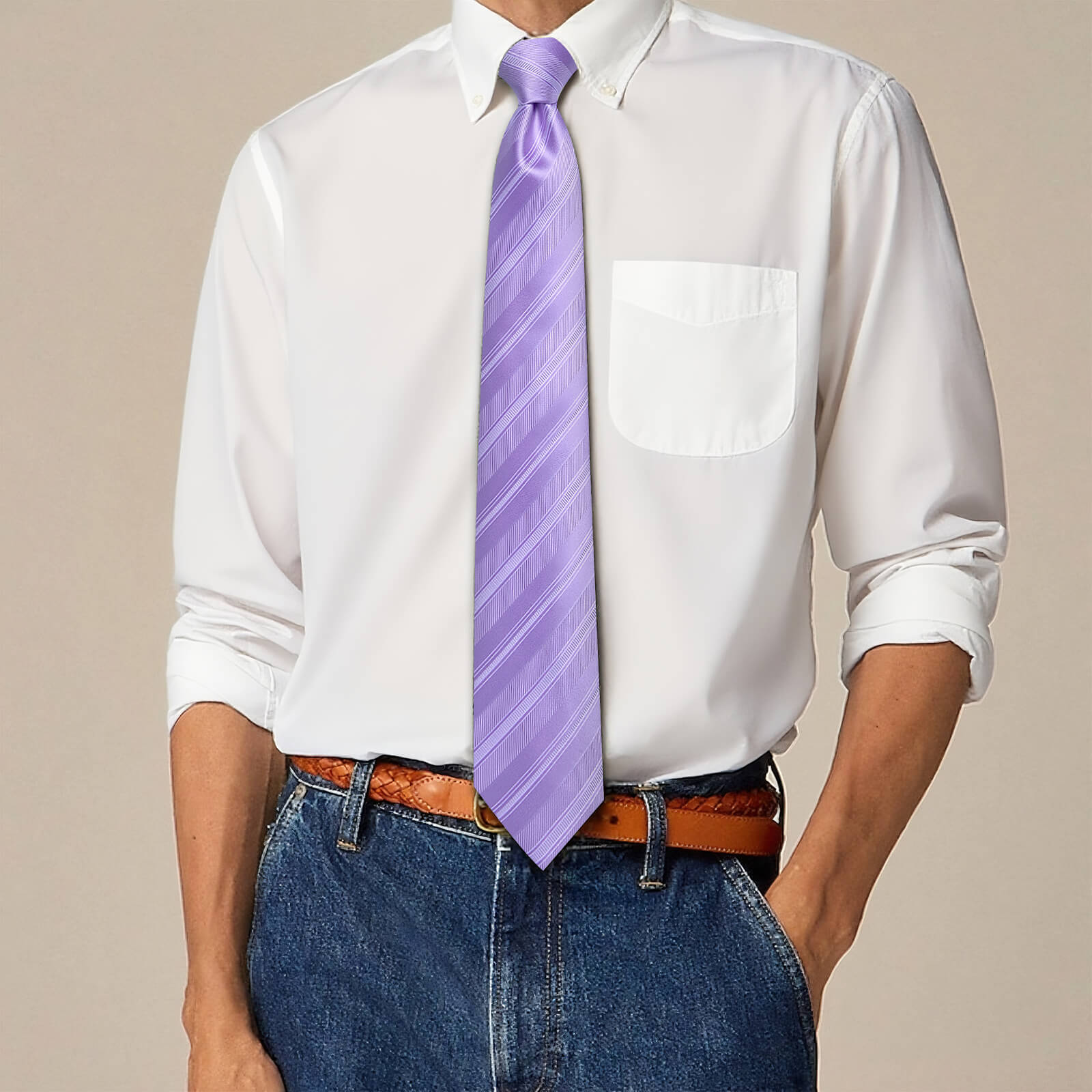 GentCrest Purple Striped Tie Hanky Cufflinks Set - Image 5