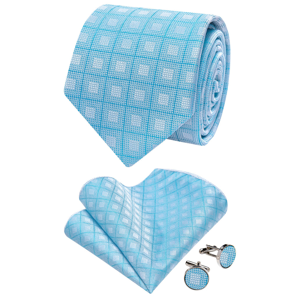 GentCrest Blue Plaid Tie Hanky Cufflinks Set - Image 1