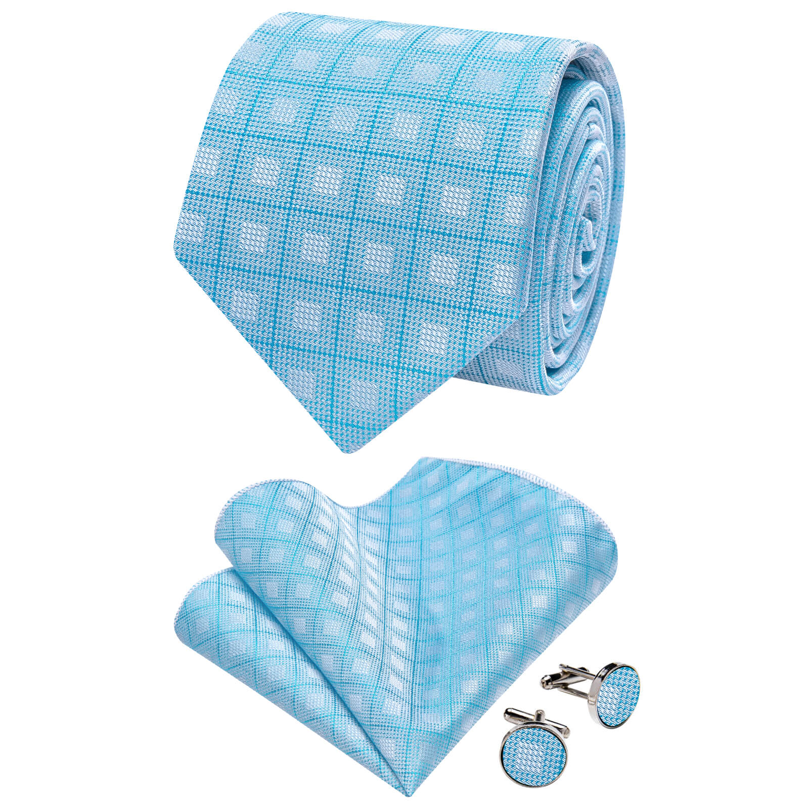 GentCrest Blue Plaid Tie Hanky Cufflinks Set - Image 1